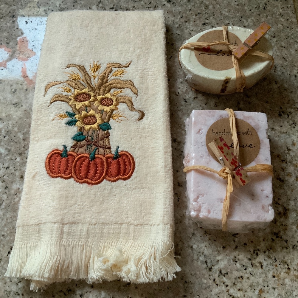 Fingertip Towel & HANDMADE Organic Soaps